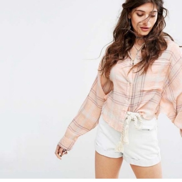 Free People Curie Plaid Dolman Sleeve Button Top - Picture 4 of 15